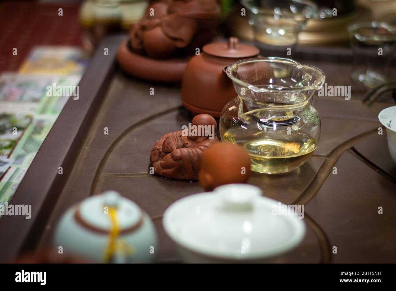 Traditional Chinese tea serving table set image stock Stock Photo
