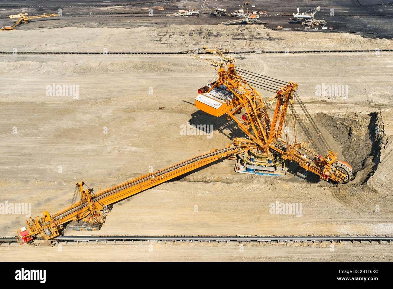 Huge bucket wheel excavator or mobile strip mining machine mining coal