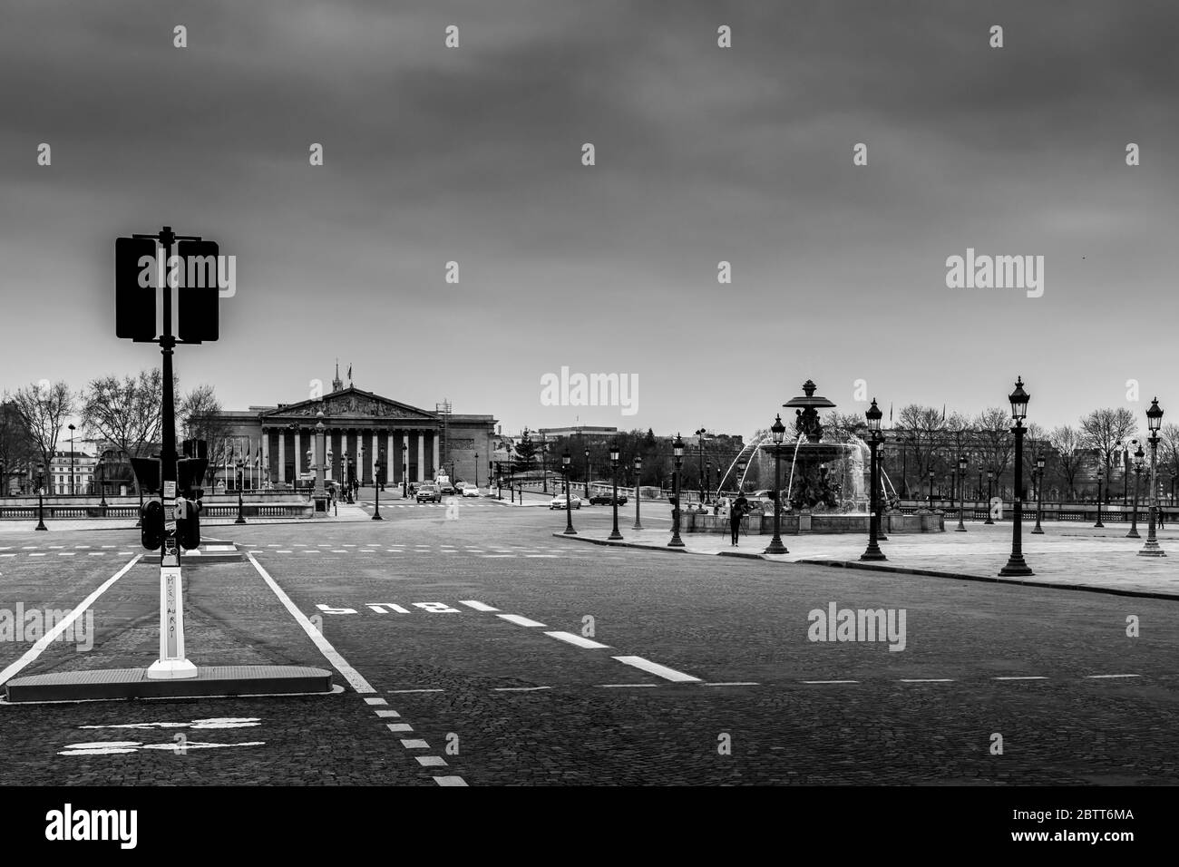 Paris, France - March 17, 2020: 1st day of containment because of Covid-19 pandemic at Place de la Concorde, near Champs Elysees in Paris Stock Photo