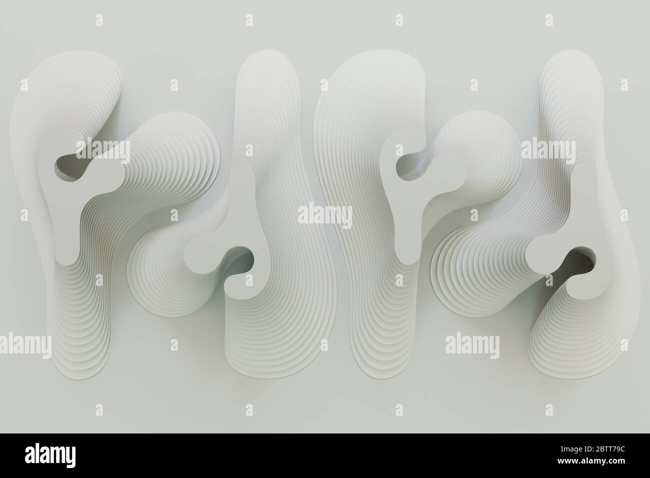 3D rendering of white abstract curved lines on white matte background Stock Photo