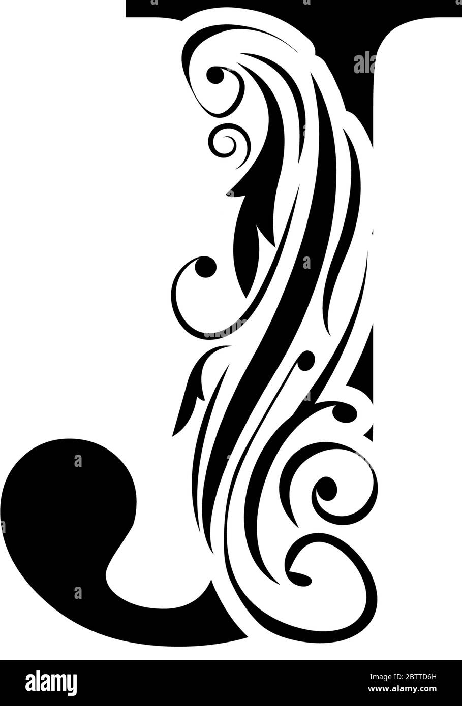 letter J. Vintage black flower ornament initial letters.  Alphabet. Logo vector Stock Vector