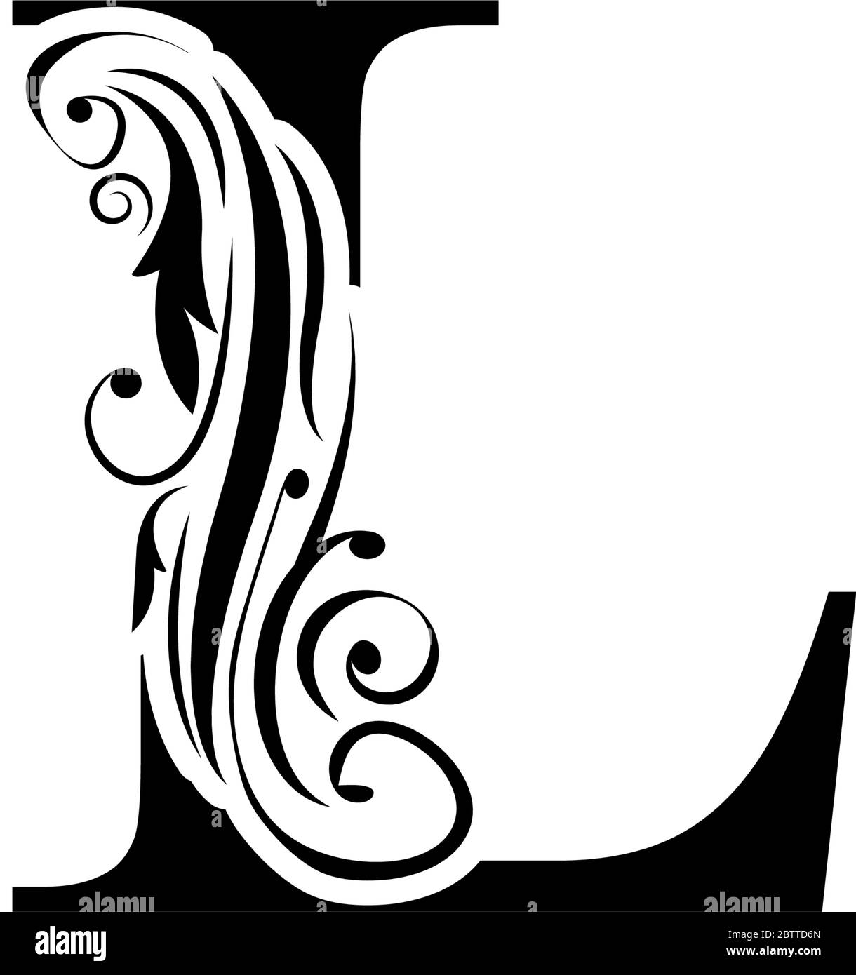 letter L. Vintage black flower ornament initial letters.  Alphabet. Logo vector Stock Vector