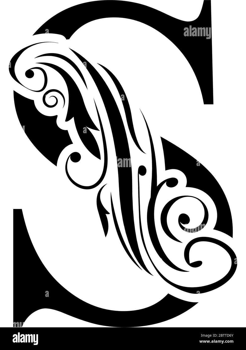 letter S. Vintage black flower ornament initial letters. Alphabet. Logo