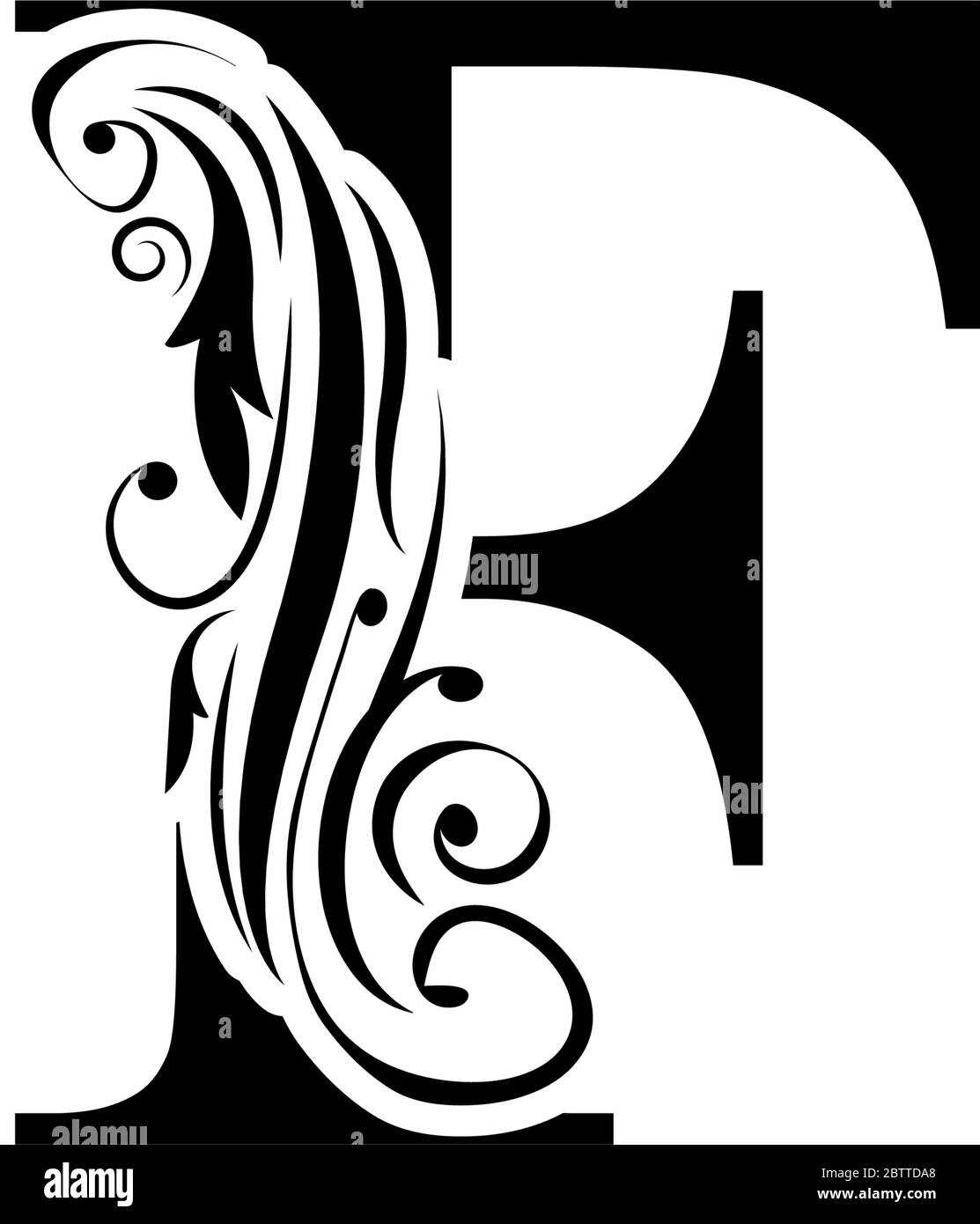 Vintage Monogram, Letter F, Black and White