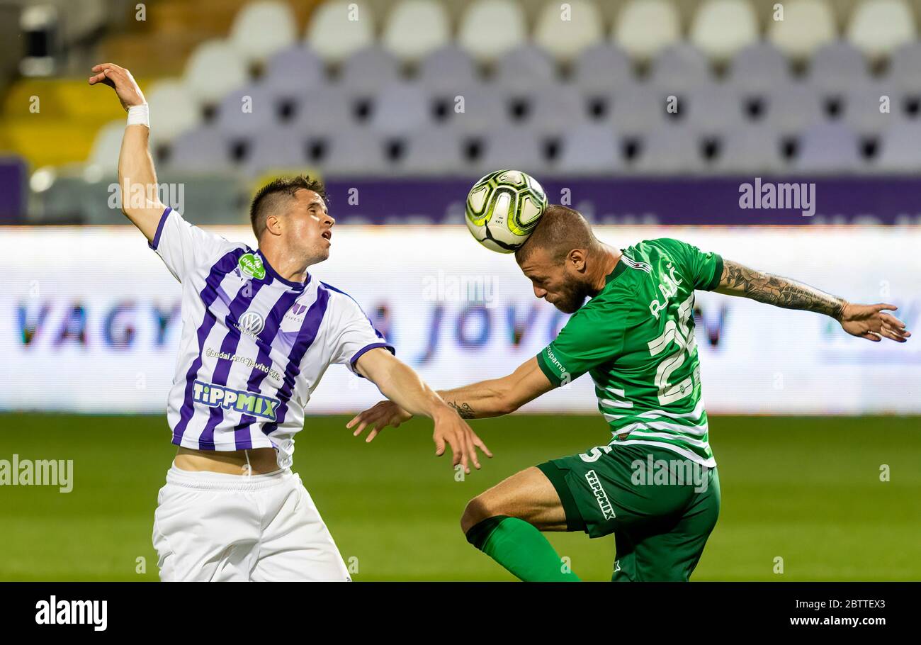 BUDAPEST, HUNGARY - MAY 11: Franck Boli of Ferencvarosi TC celebrates after  scoring a goal with Miha Blazic of Ferencvarosi TC during the Hungarian Cup  Final match between Ferencvarosi TC and Paksi