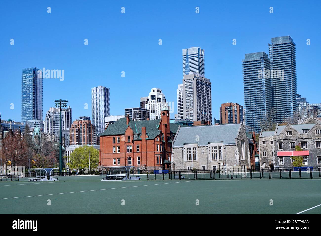 University of Toronto campus and skyscarpers of city skyline in the background Stock Photo