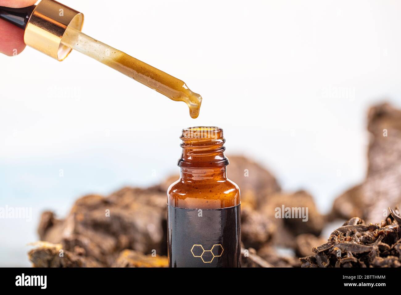 The original propolis. Dried or raw propolis. propolis bee glue natural medicine. Stock Photo