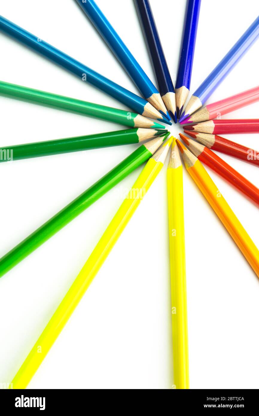 Crayons. Colorful pencils isolated on white background. Back to school concept. Stock Photo