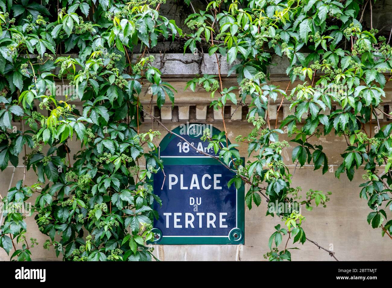 Paris, France - May 12, 2020: Place du Tertre street sign, a square famous for its painters and draftsmen in Montmartre in Paris Stock Photo