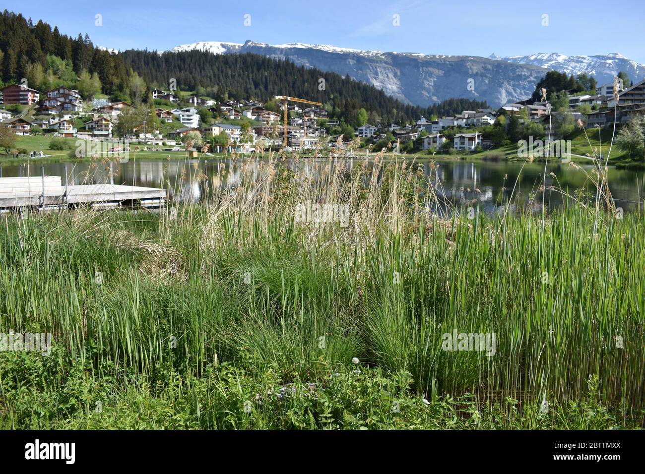 At the lake in Laax Switzerland Stock Photo