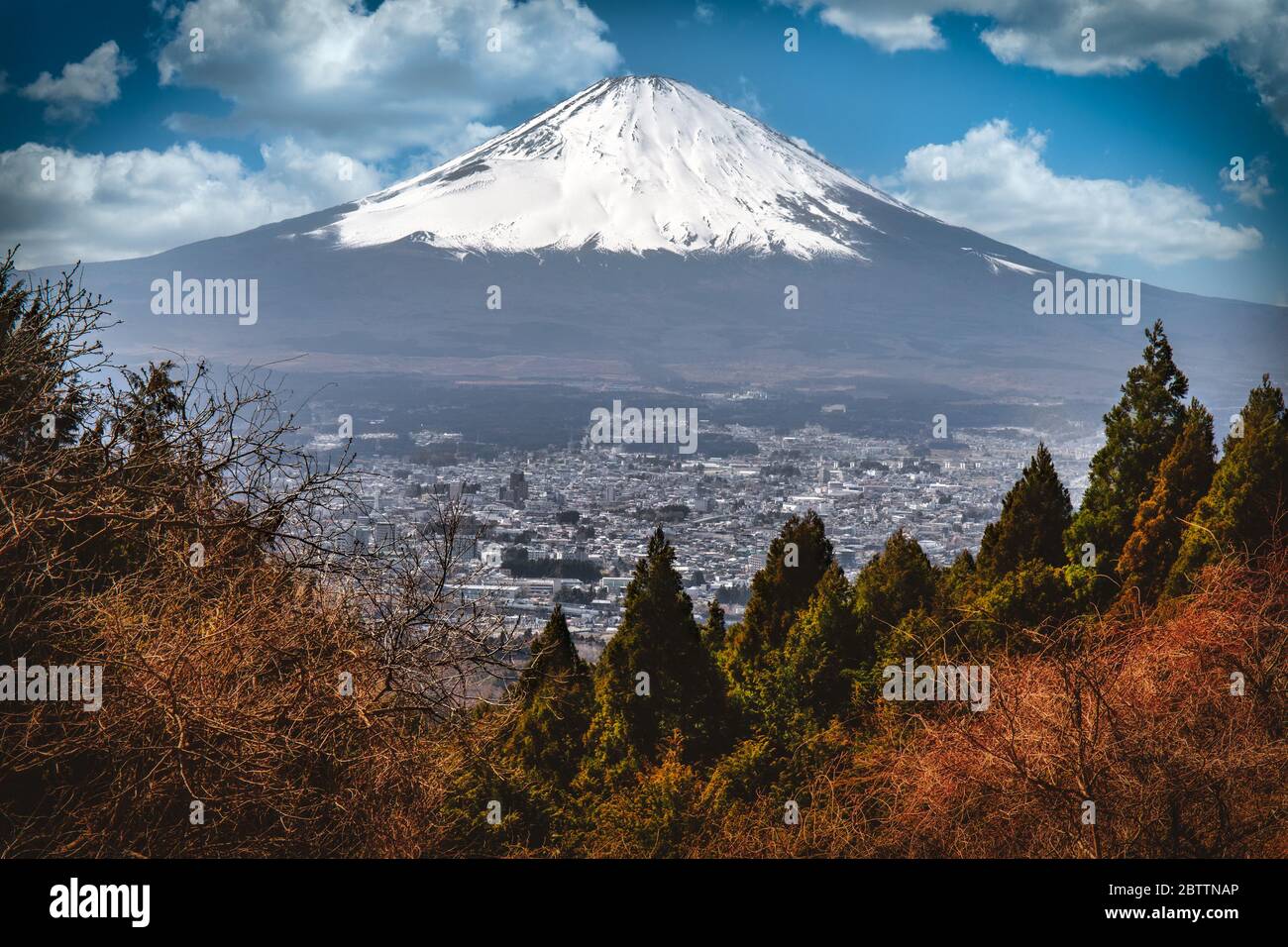 The city of Gotemba, Japan with Mount Fuji in the background. Stock Photo