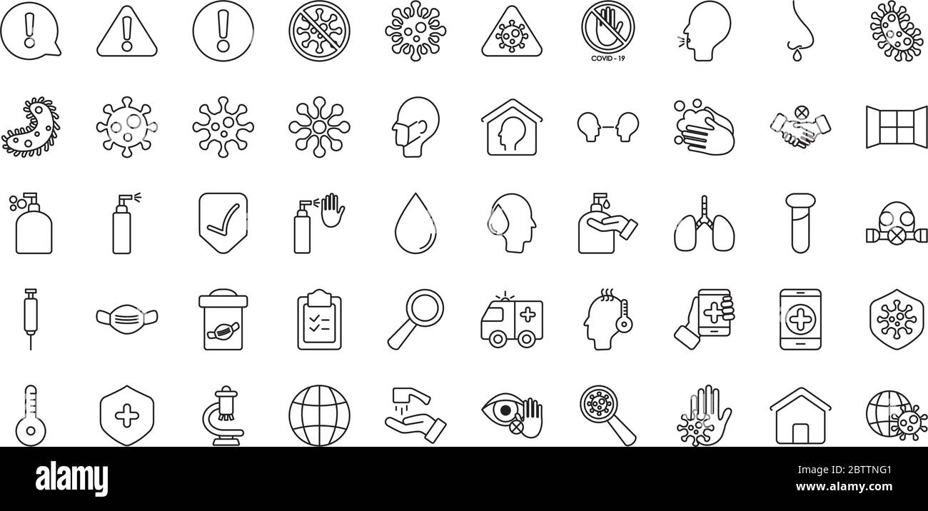 Coronavirus icon set over white background, line style, vector ...