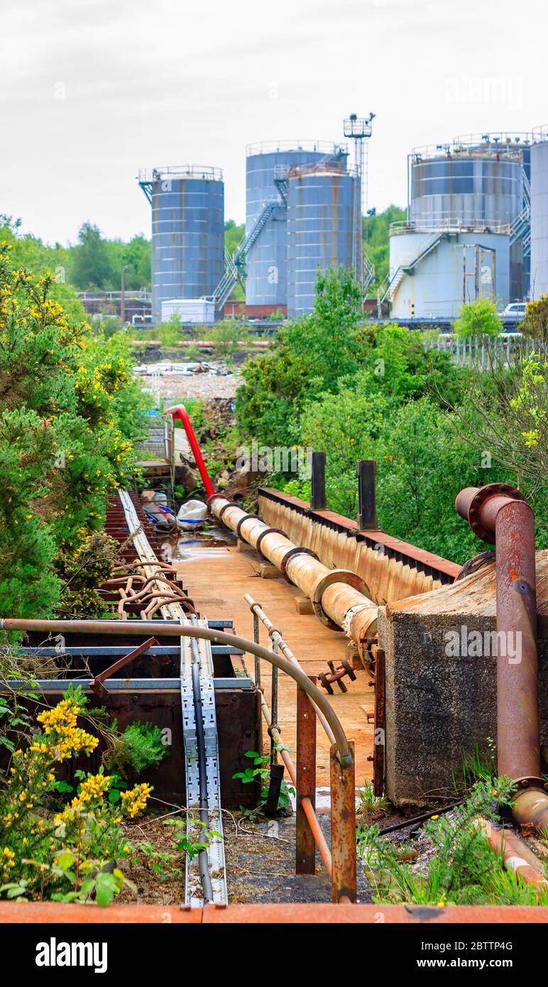 Disused machinery at the site of the former BP Llandarcy Oil Refinery