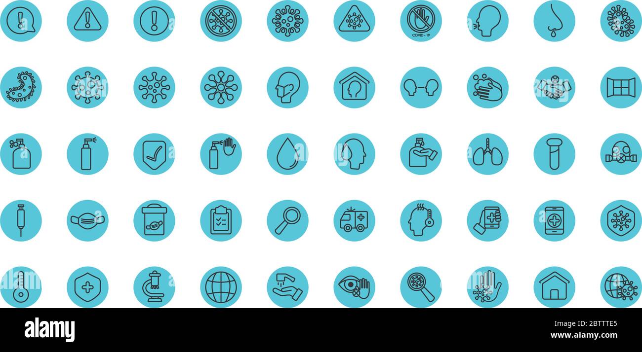 Coronavirus icon set over white background, block line style, vector ...