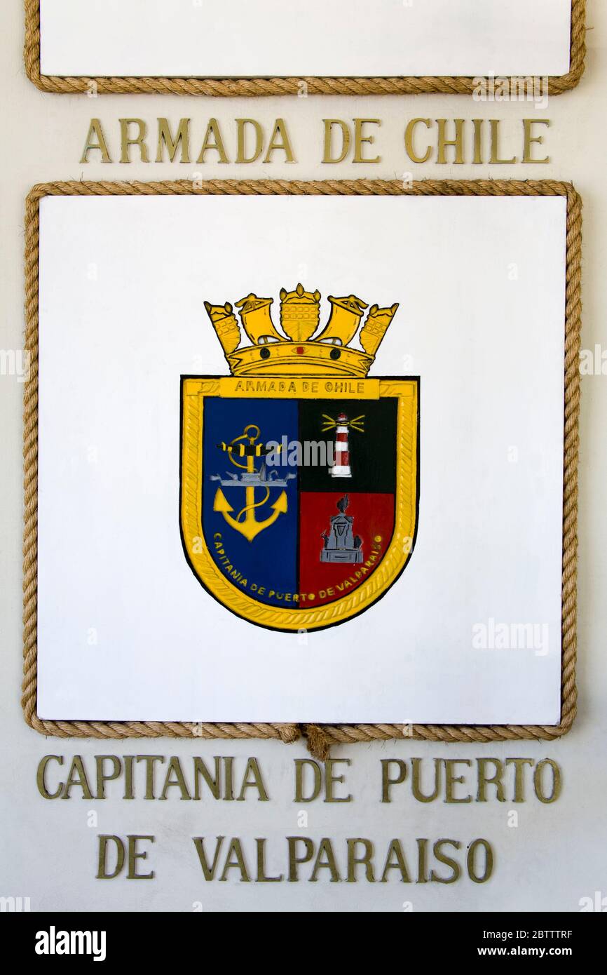 Navy Crest in Port Office, Plaza Sotomayor in Valparaiso, Chile, South  America Stock Photo - Alamy