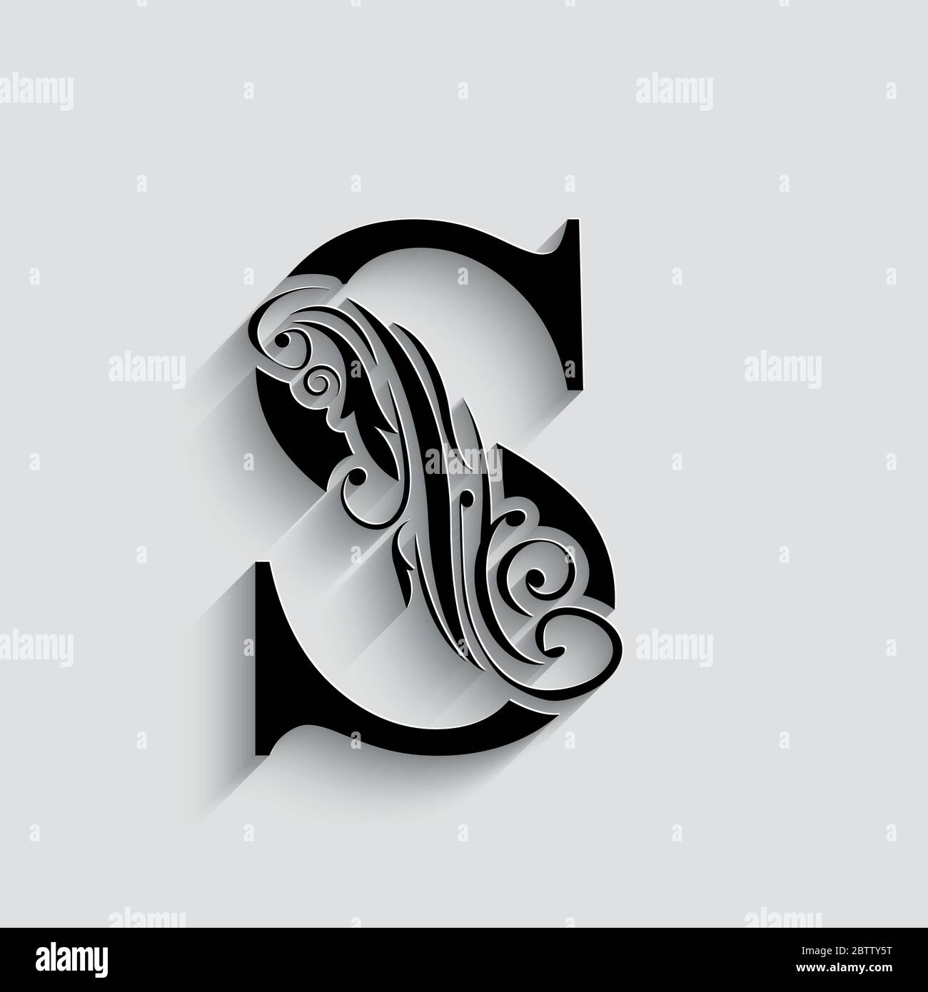 letter S. Black flower alphabet. Beautiful capital letter with ...