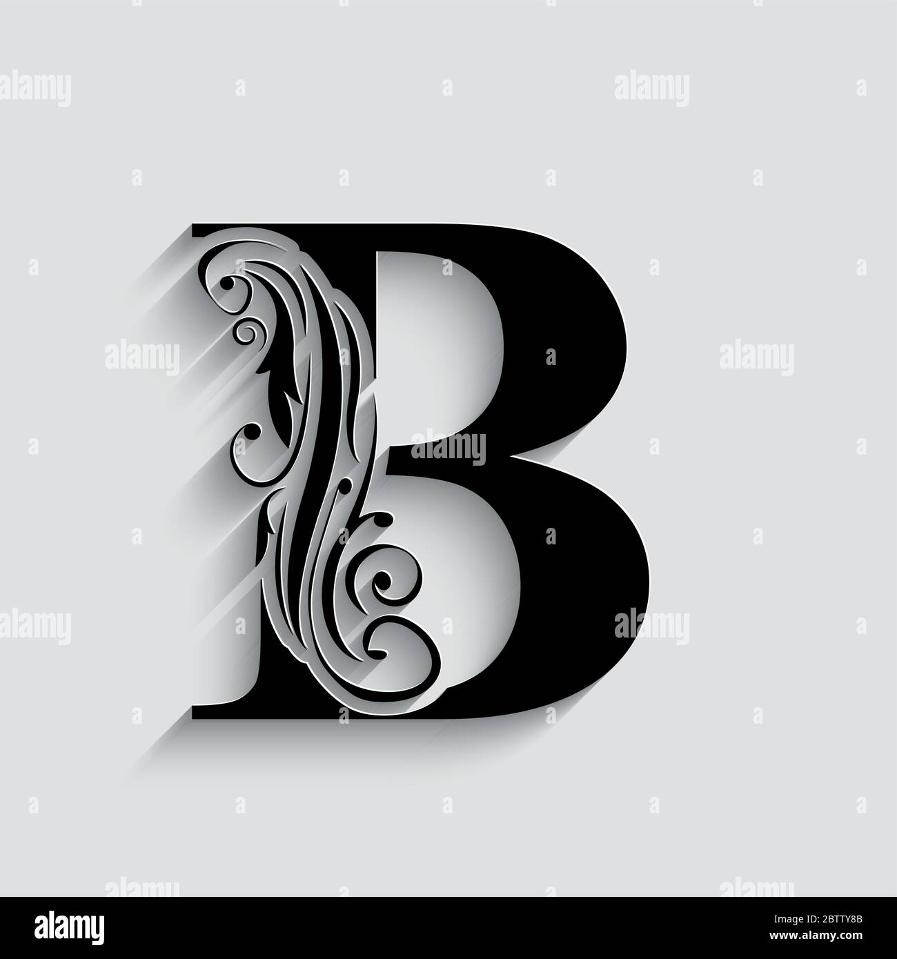 letter B. Black flower alphabet. Beautiful capital letter with ...