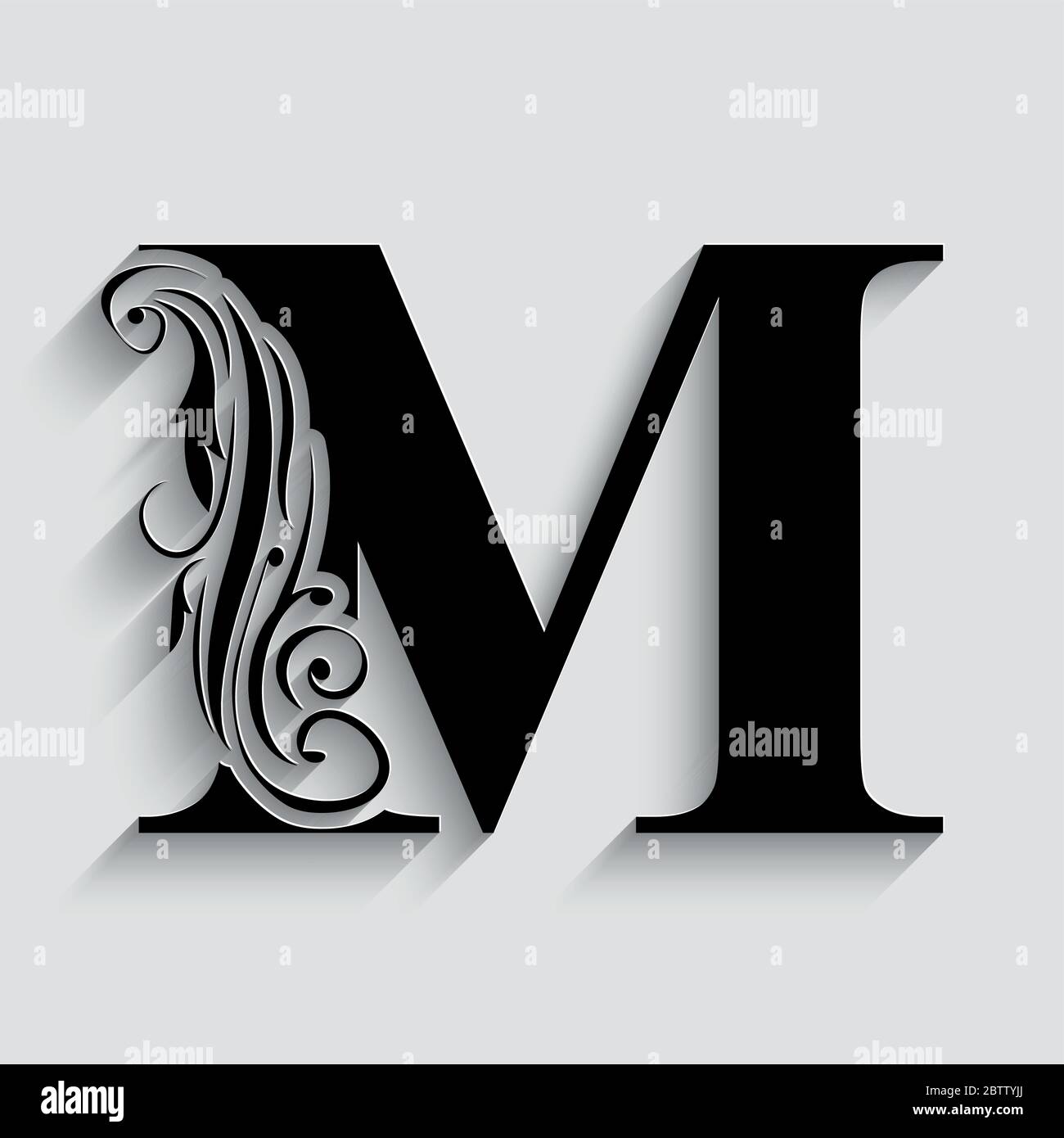 letter M. Black flower alphabet. Beautiful capital letter with shadow Stock  Vector Image & Art - Alamy