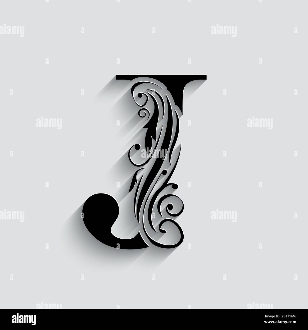 letter J. Black flower alphabet. Beautiful capital letter with ...