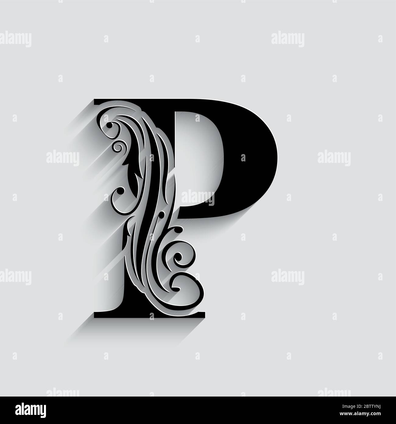 letter P. Black flower alphabet. Beautiful capital letter with ...