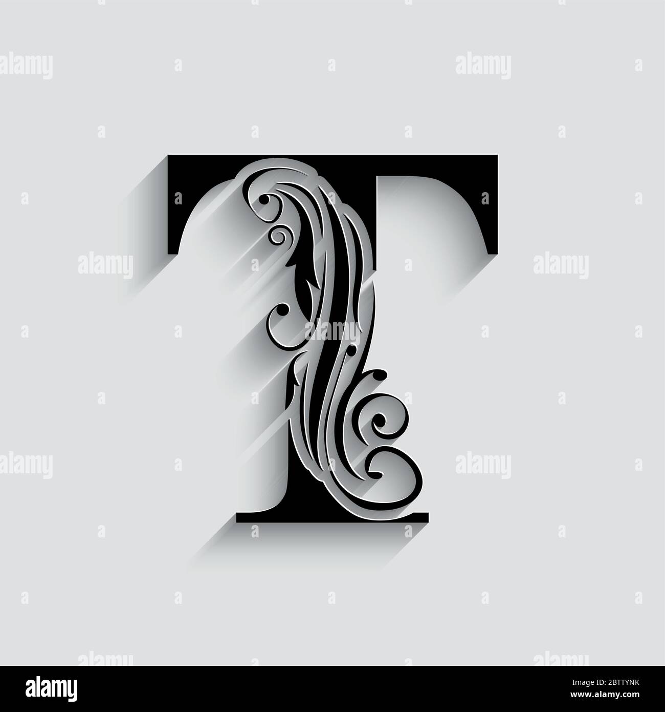 letter T. Black flower alphabet. Beautiful capital letter with ...