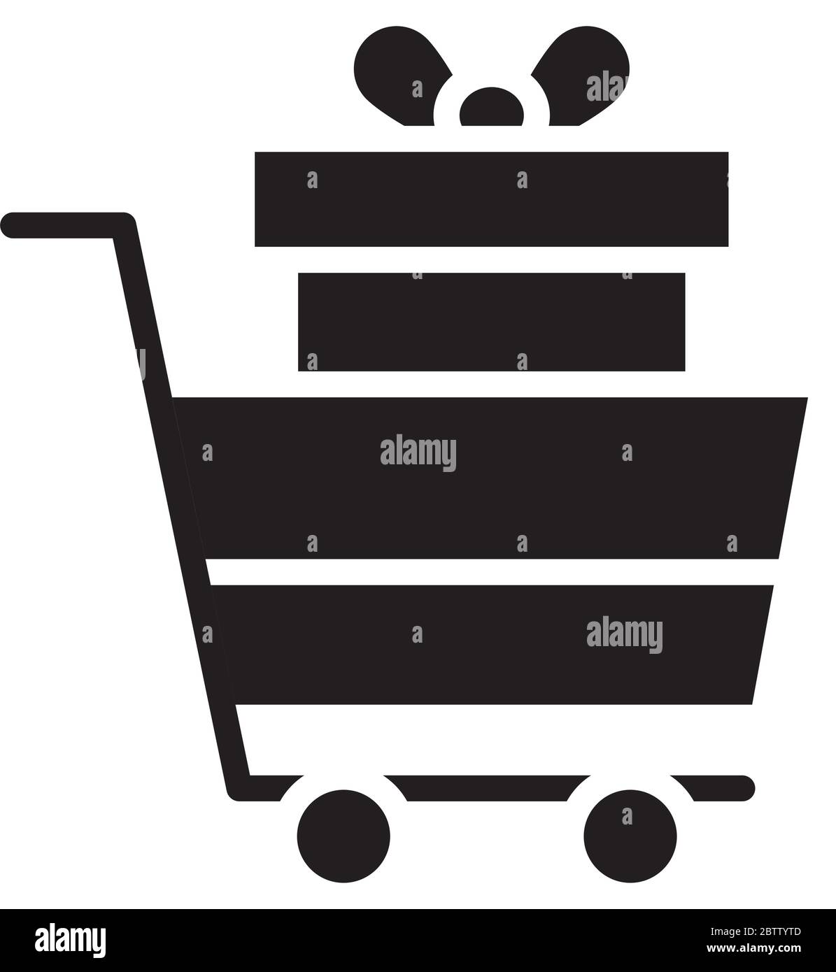 shopping cart with gift box icon over white background, silhouette ...