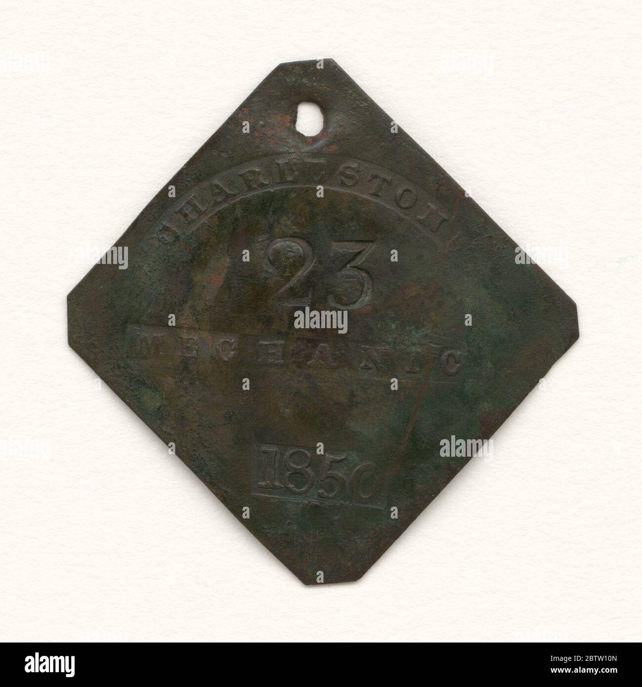 Charleston slave badge from 1850 for Mechanic No 23. A flat diamond ...