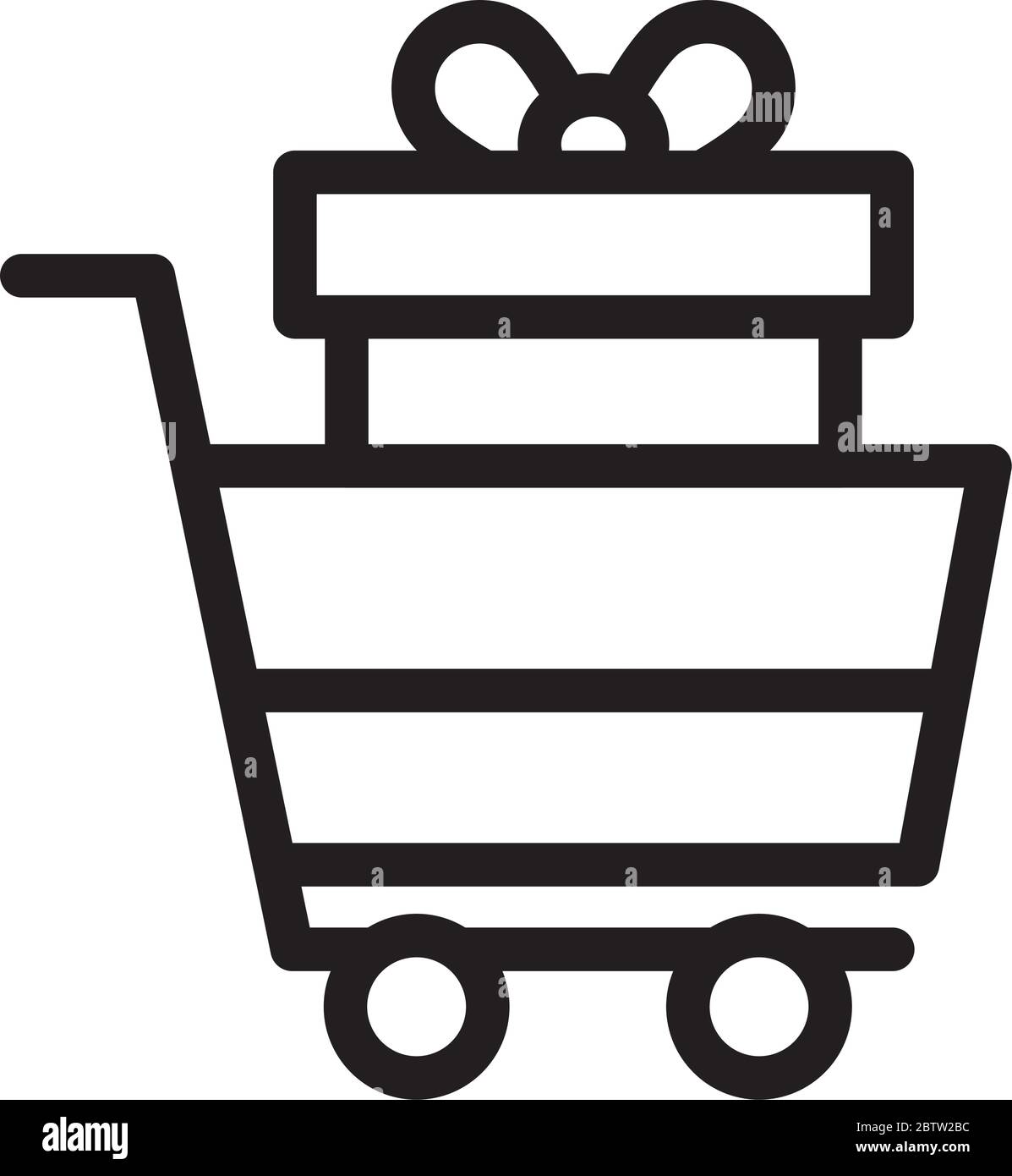 shopping cart with gift box icon over white background, line style ...