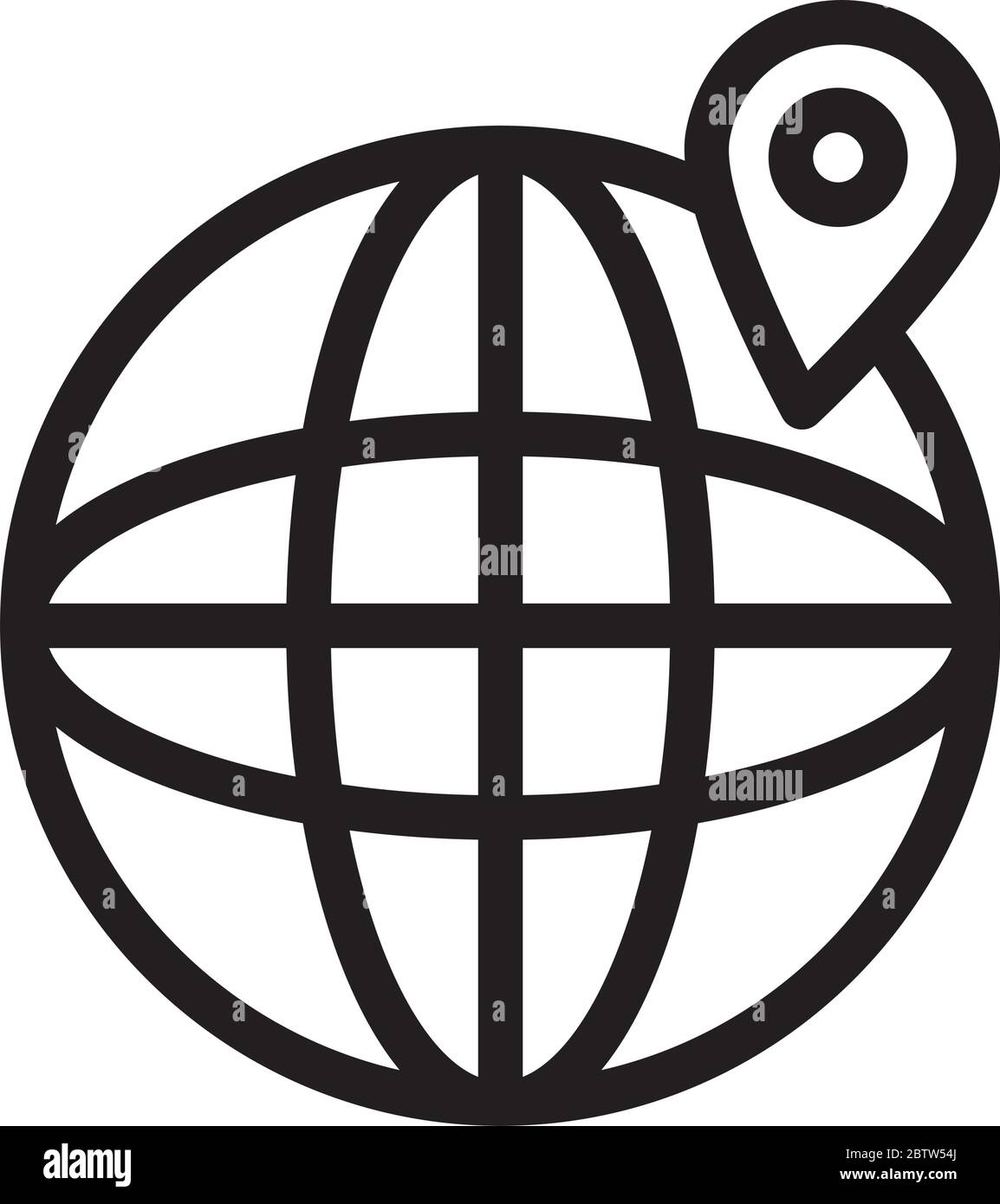 global sphere with location pin icon over white background, line style ...