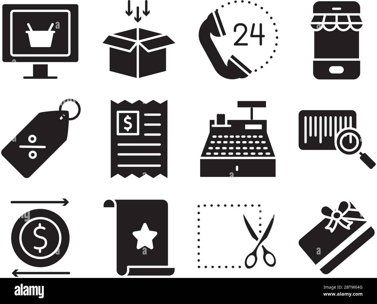 box and shopping online icon set over white background, silhouette style,  vector illustration Stock Vector Image & Art - Alamy