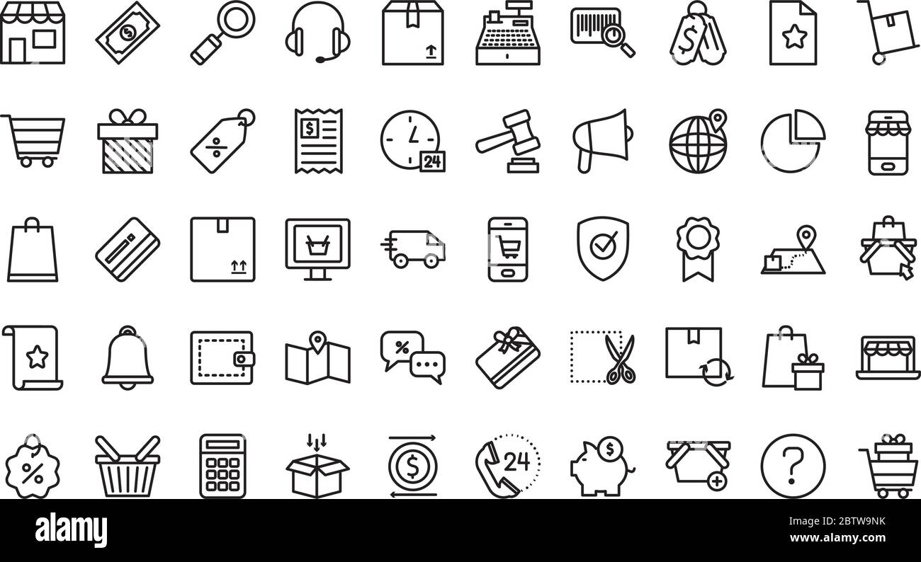 shopping online icon set over white background, line style, vector ...