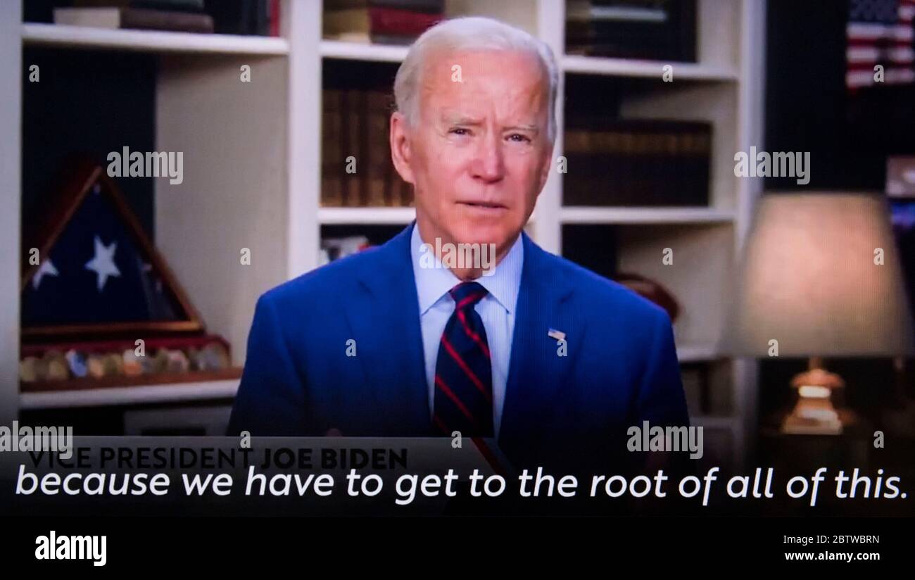 Wilmington, Delaware, USA. 27th May, 2020. A screen grab of Vice President JOE BIDEN reacting to the death of GEORGE FLOYD while in police custody in Minneapolis. Credit: Brian Cahn/ZUMA Wire/Alamy Live News Stock Photo