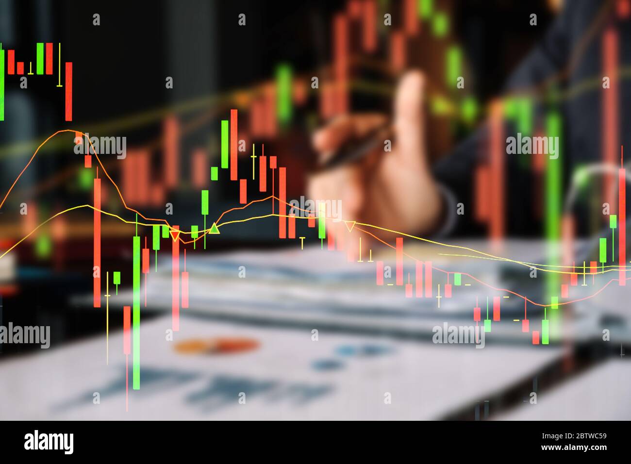 Stock market chart, Stock market data with businesswoman working with financial blur background Stock Photo