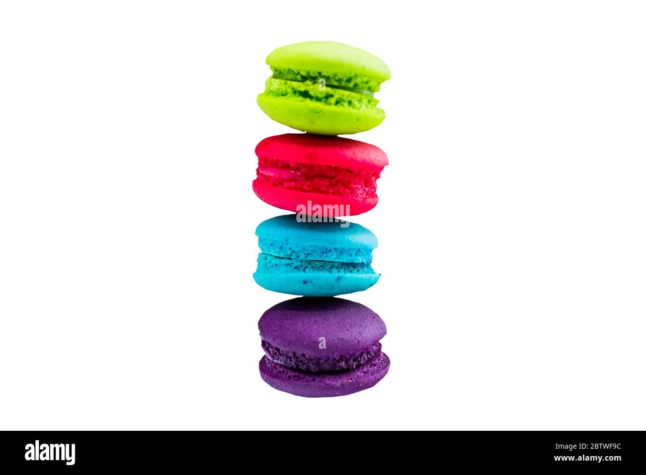 Sweet and colourful french macaroons or macaron  isolated on white background.Saved with clipping path. Stock Photo