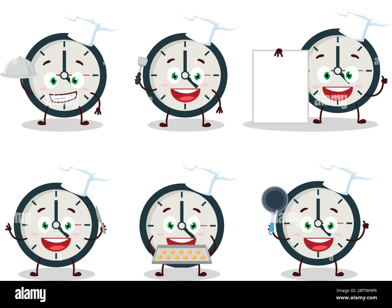 Cartoon character of clock with various chef emoticons Stock Vector ...