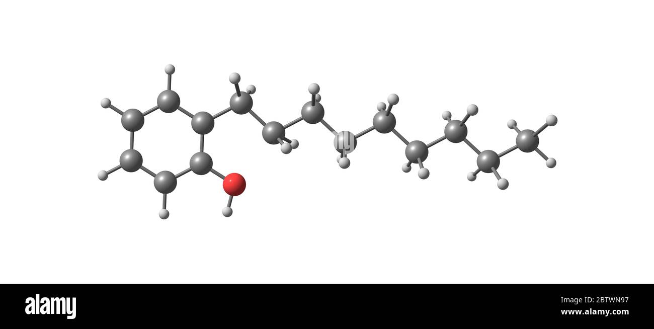 Nonylphenols are a family of closely related organic compounds called alkylphenols. They are used in manufacturing antioxidants, lubricating oil addit Stock Photo