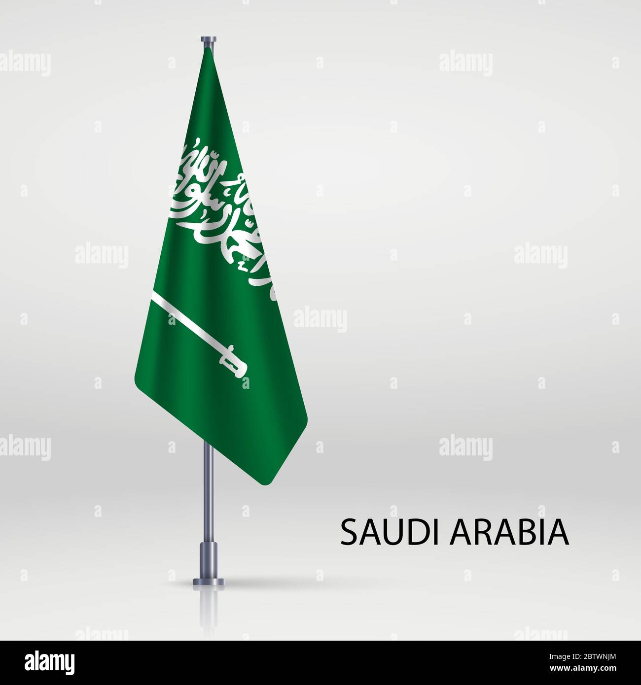 Saudi Arabia hanging flag on flagpole Stock Vector