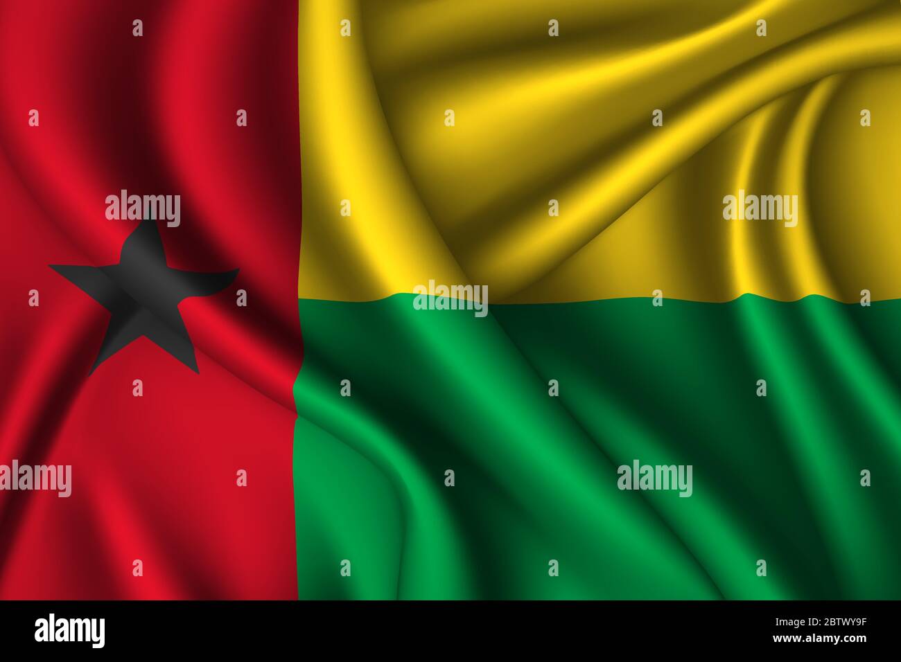 Guinea-Bissau national flag of silk. Vector fabric texture Stock Vector
