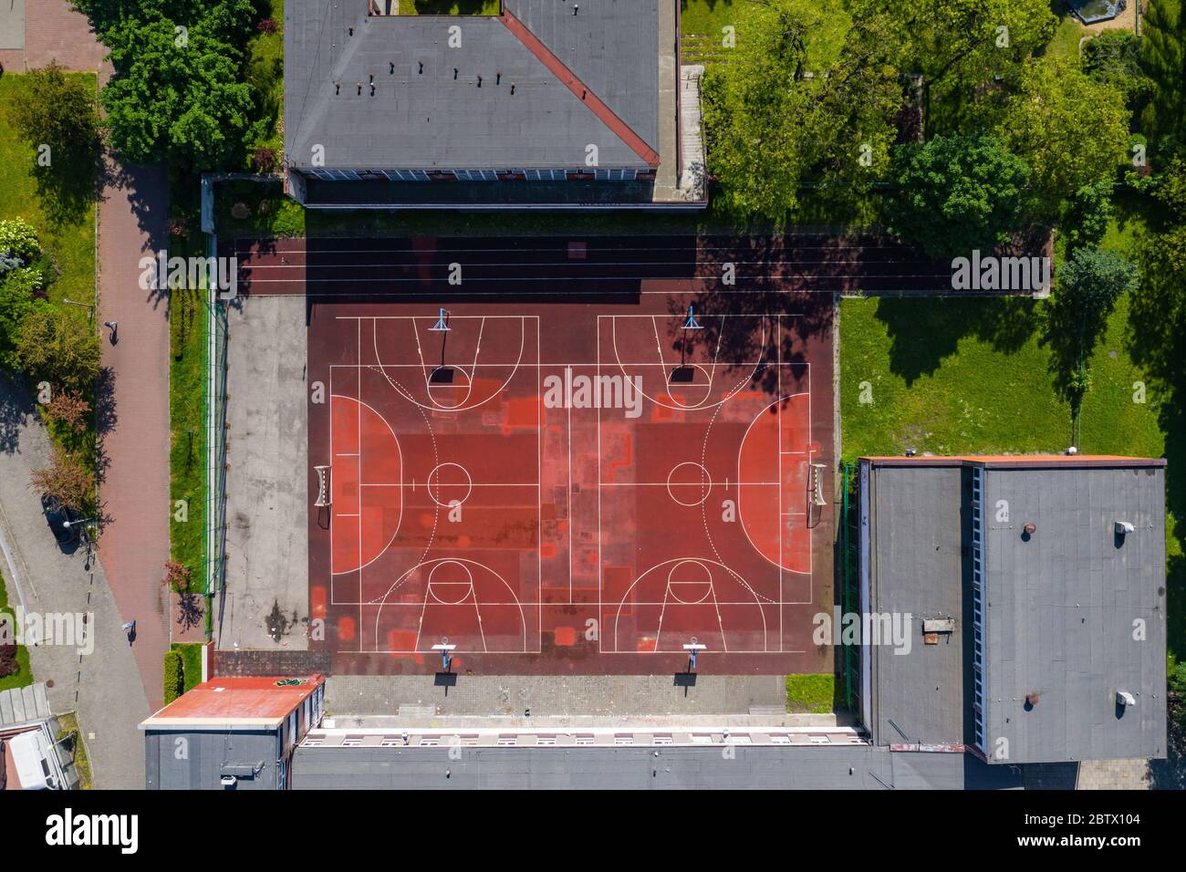 Basketball court. Top view of court and baseline. Aerial view Stock Photo Alamy