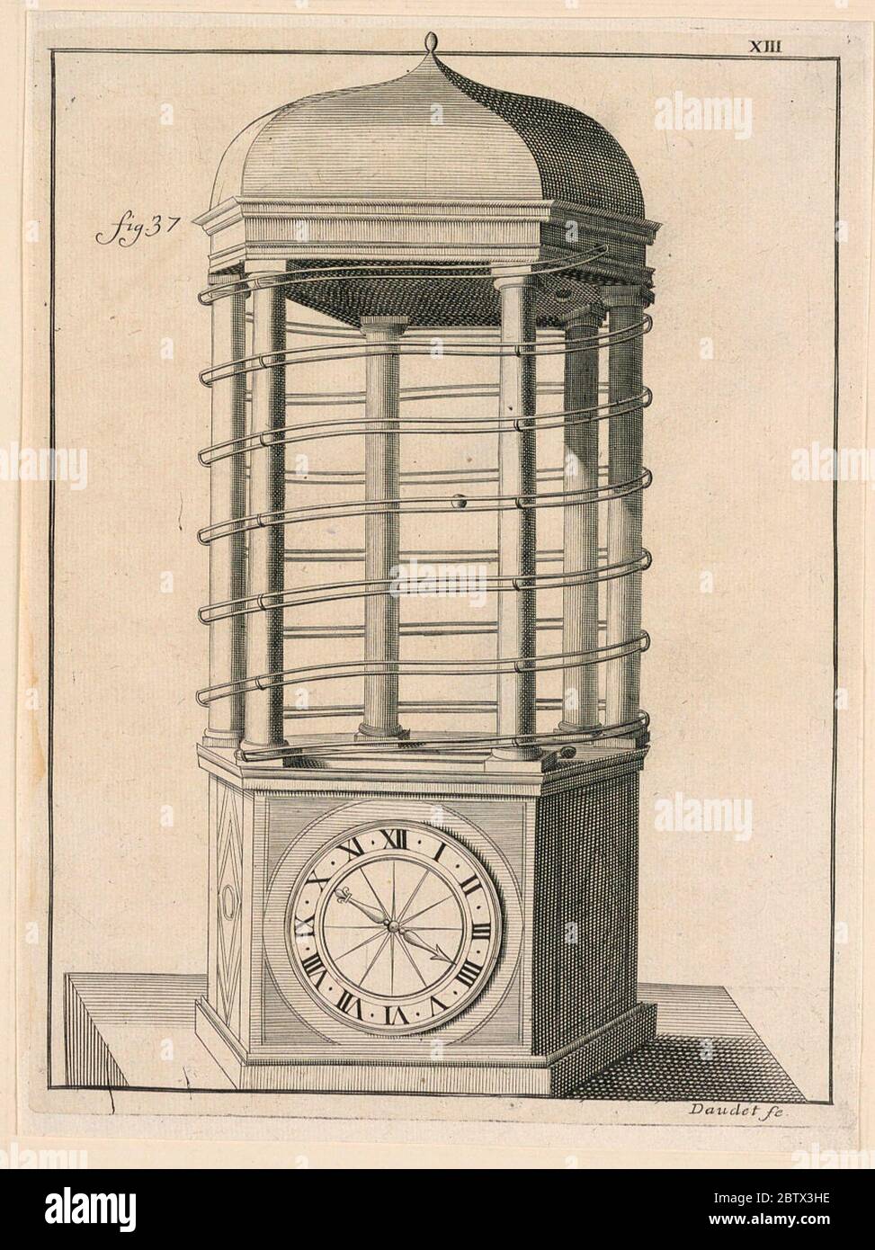 Design For a Clock pl XIII from Recueil dOuvrages Curieux de Mathematique et de Mecanique ou Description du Cabinet. Research in Progress Stock Photo