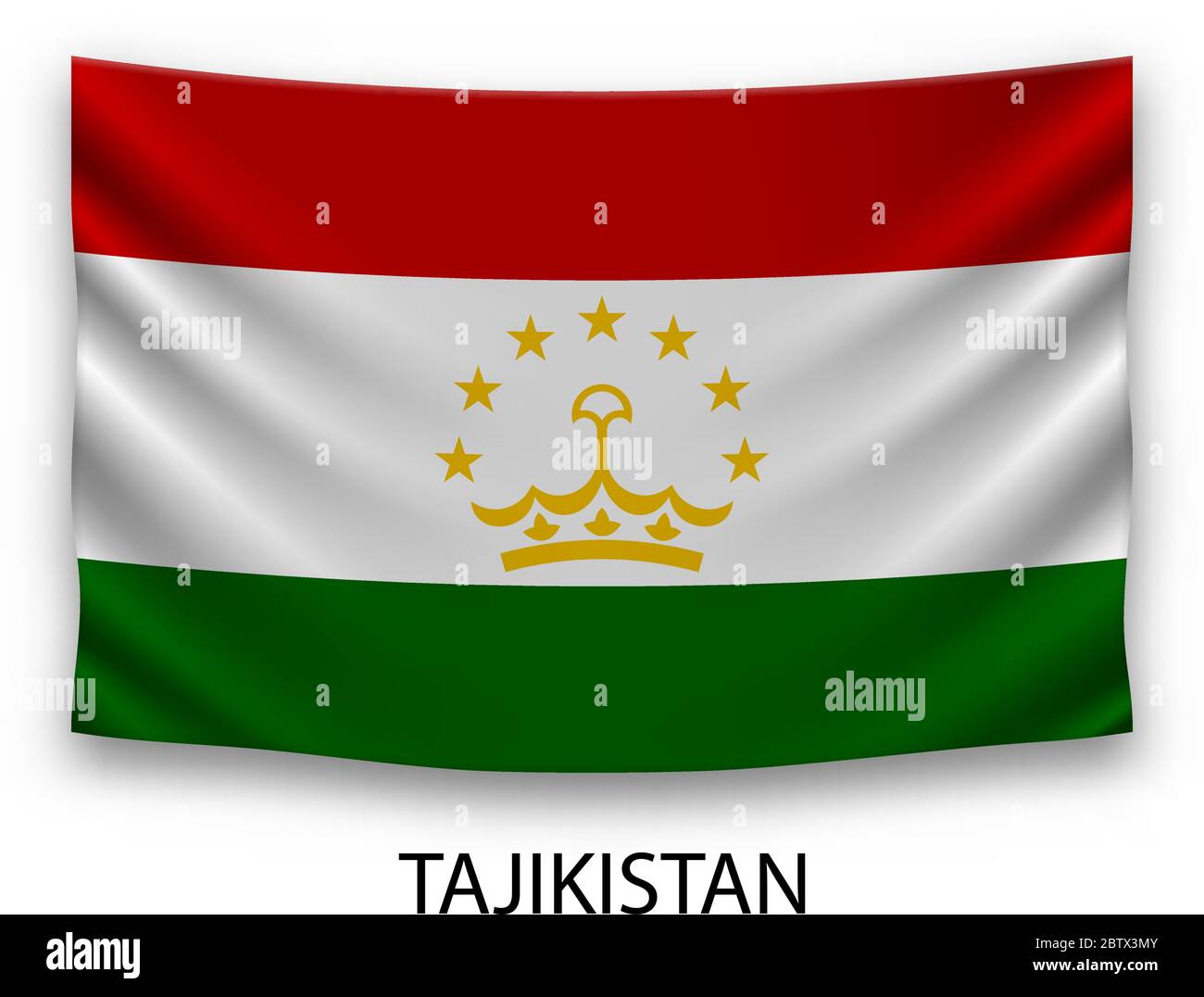 Hanging silk flag of Tajikistan. Vector illustration. Stock Vector