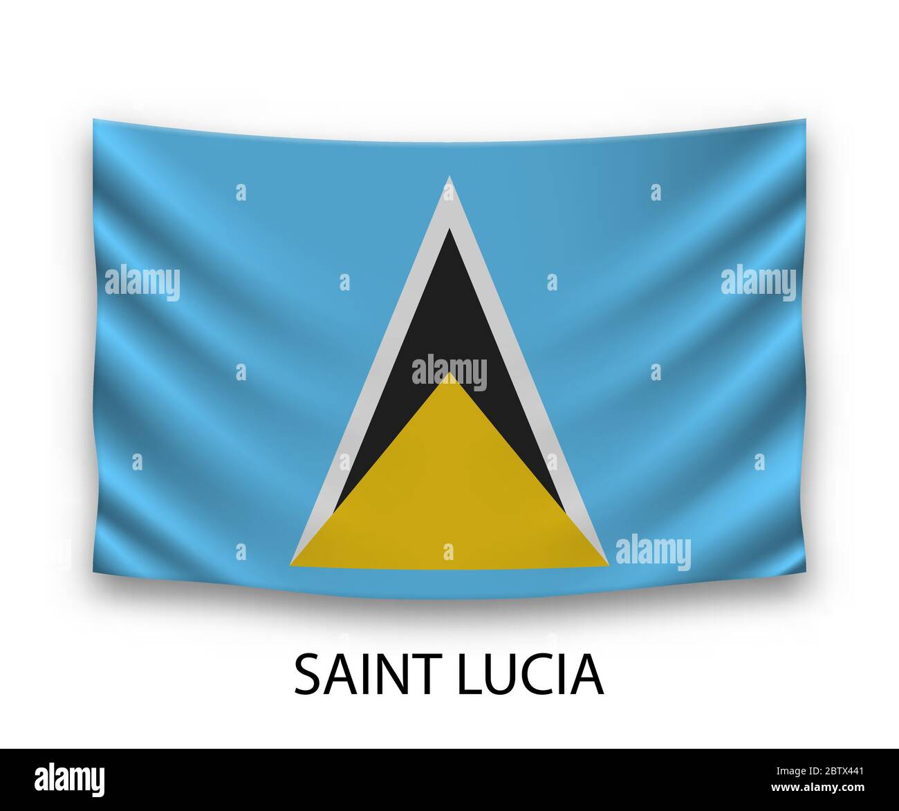 Hanging silk flag of Saint Lucia. Vector illustration. Stock Vector