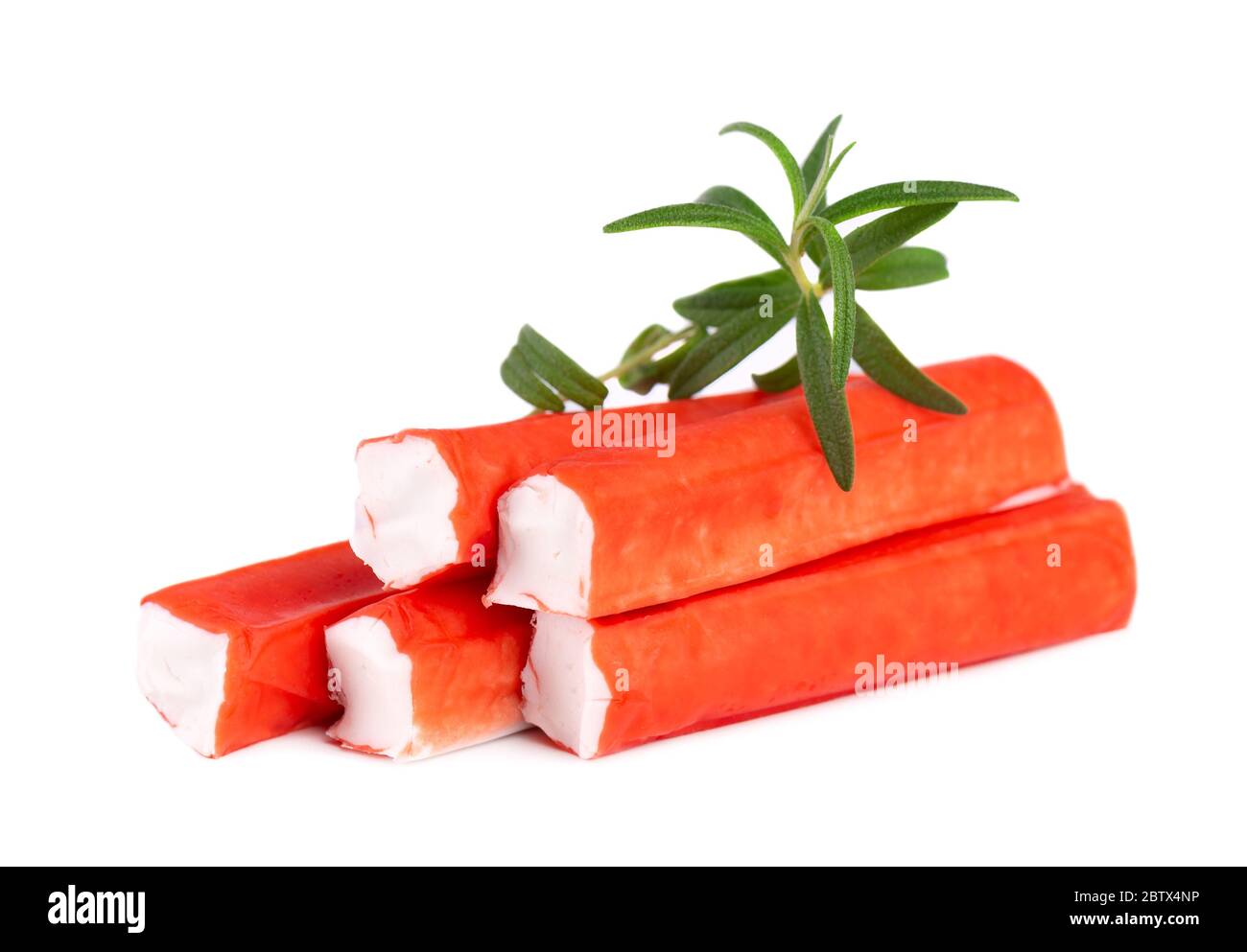 Crab stick isolated on white background. Imitation crab meat with