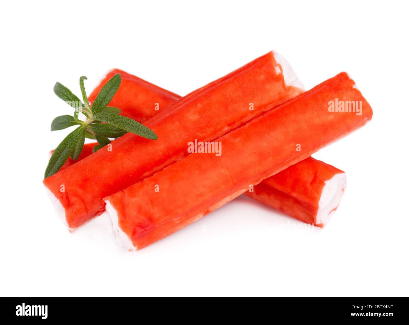 Crab stick isolated on white background. Imitation crab meat with