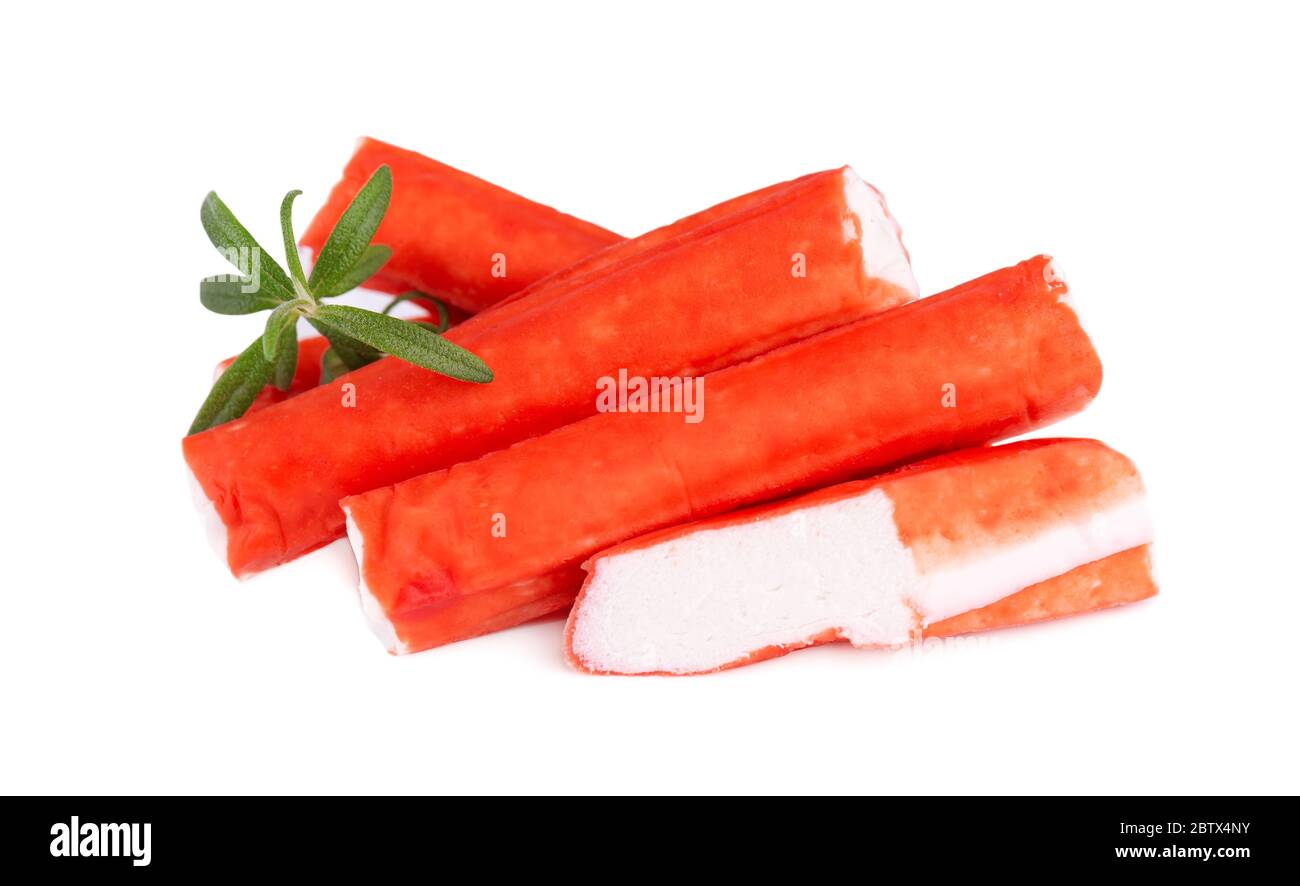 Crab stick isolated on white background. Imitation crab meat with