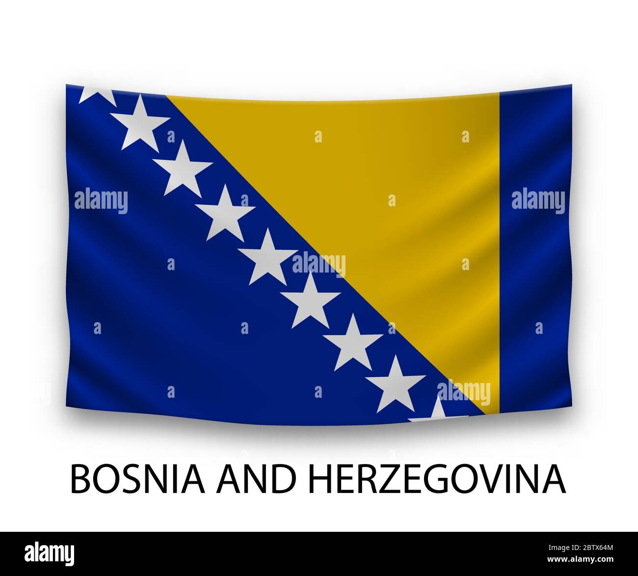 Hanging silk flag of Bosnia and Herzegovina. Vector illustration Stock ...
