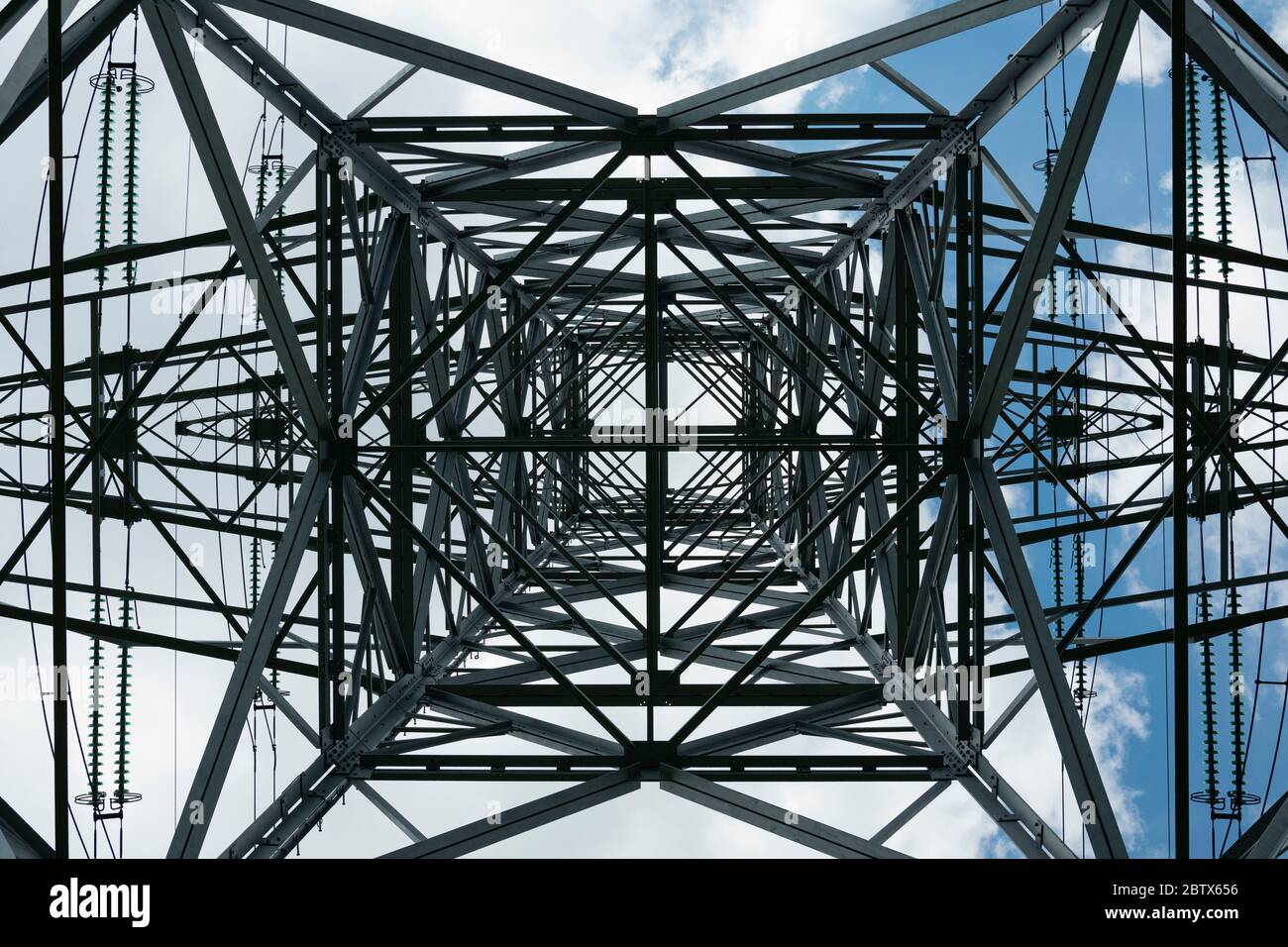 abstract view of electricity pole photographed from the bottom Stock Photo