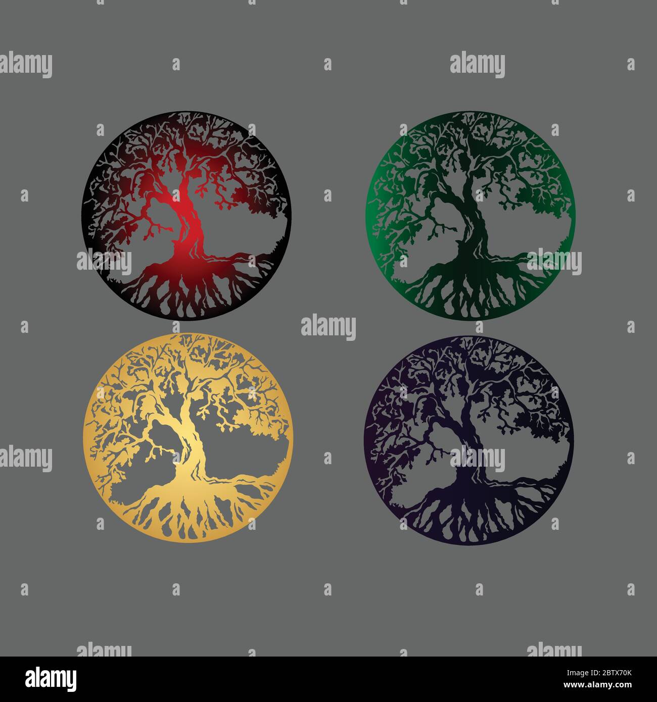 Tree of life vector illustration collection neon gradient design Stock Vector