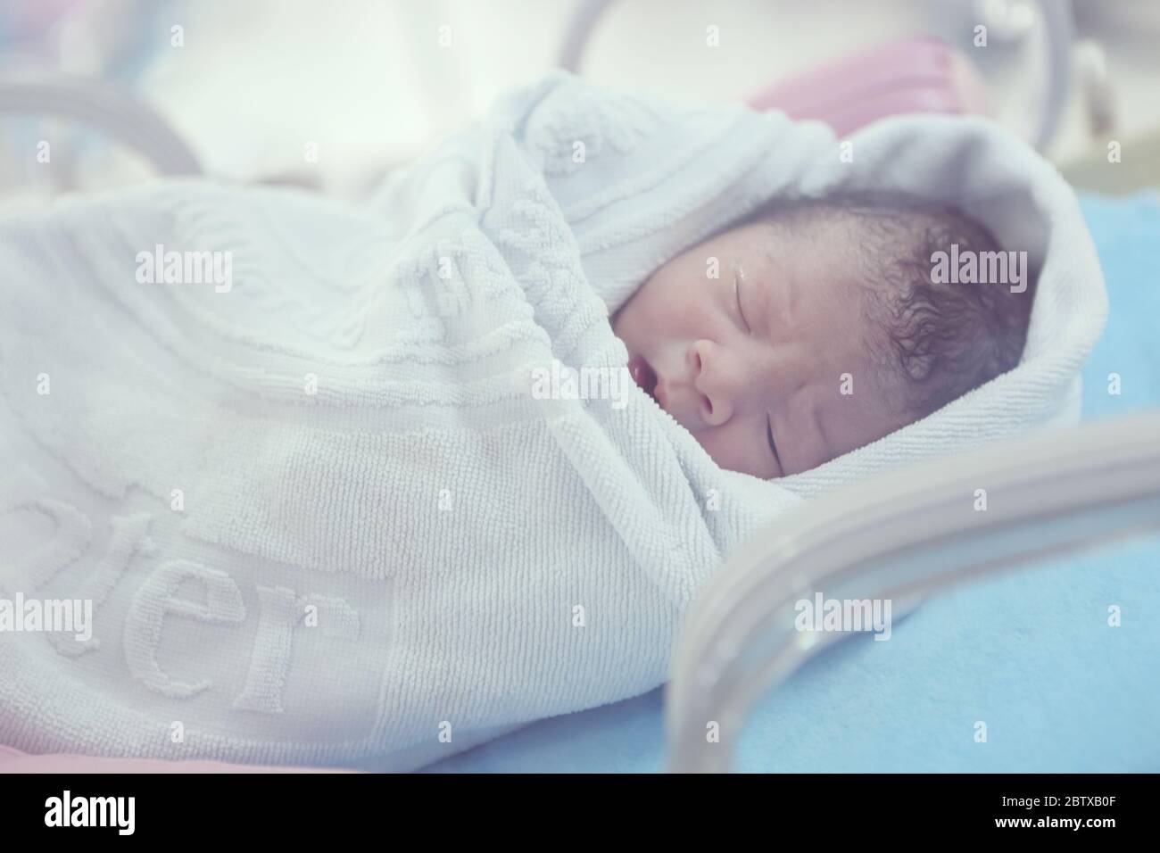 Baby at the hospital, Soft focus and blurry, vintage style color effect Stock Photo