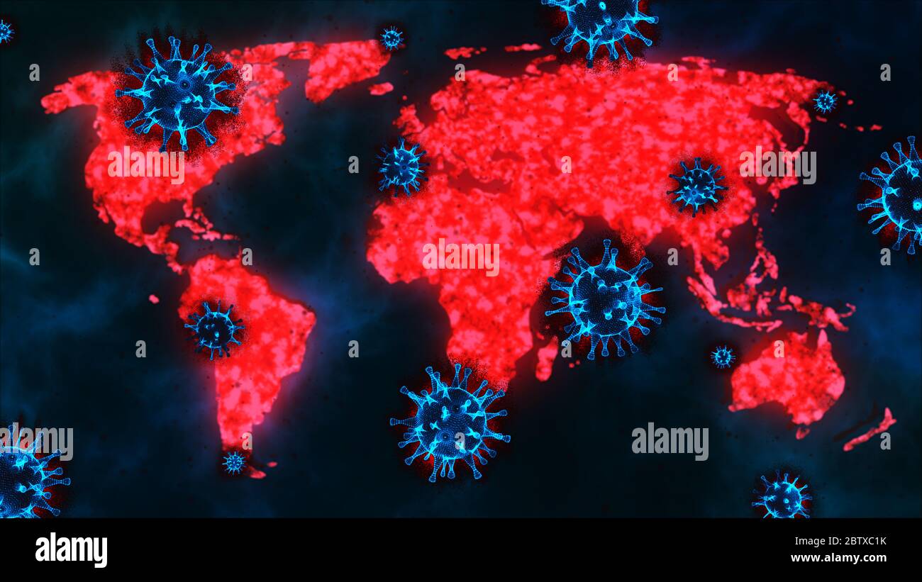 3D rendering Covid-19 virus or coronavirus spreading across world map ...